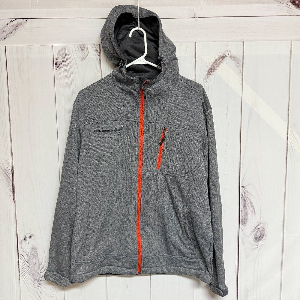 Free Country Men's Full Zip Hooded Fleece‎ Jacket Medium Gray EUC